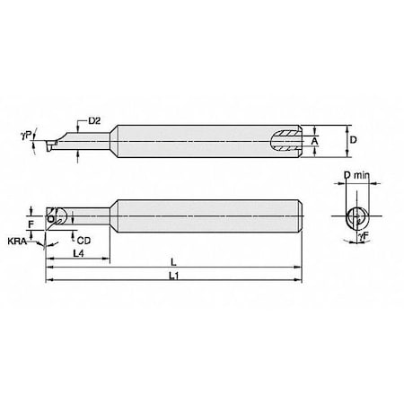 Widia Indexable Boring Bar, CSPI3125001255R, 4 in L, High Speed Steel, 45 Degrees  Diamond Insert Shape CSPI3125001255R