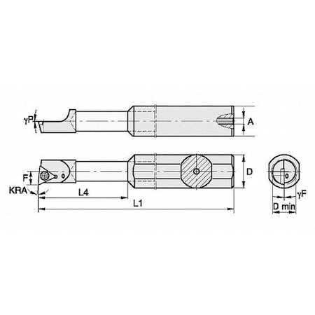 Widia Indexable Boring Bar, FCBI2505001255R, 2-3/4 in L, Carbide, Triangle Insert Shape FCBI2505001255R