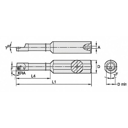 Widia Indexable Boring Bar, CCBI2506251255R, 3-3/4 in L, Carbide, 80 Degrees  Diamond Insert Shape CCBI2506251255R