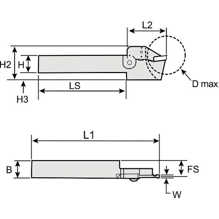 WIDIA 206504 Separator Grooving and Cut-Off Tool Holder, Steel, 0.75" Square Shank, Left Hand, 5.499" Length, 0.75" Maximum Cut Depth