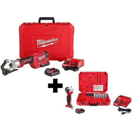 Milwaukee Tool M18 FORCE LOGIC 750 MCM Dieless Crimper + M18 Cable Stripper Kit w/ 17 Cu THHN / XHHW Bushings 2877-22, 2935CU-21S
