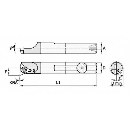 Widia Indexable Boring Bar, SCBI625105R, 10 in L, Carbide, Triangle Insert Shape SCBI625105R