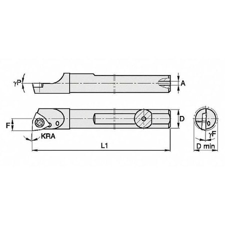 Widia Indexable Boring Bar, QCBIW50083R, 8 in L, Carbide, Trigon Insert Shape QCBIW50083R