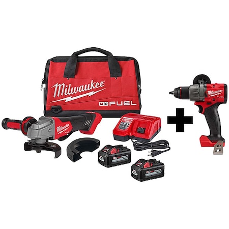 Milwaukee Tool M18 FUEL 1/2" Hammer Drill/Driver + M18 FUEL 4-1/2" / 5" Braking Grinder Kit 2880-22, 2904-20