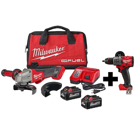 Milwaukee Tool M18 FUEL 1/2" Hammer Drill/Driver + M18 FUEL 4-1/2" / 5" Braking Grinder w/ ONE-KEY 2882-22, 2904-20