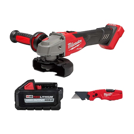 Milwaukee Tool FASTBACK 6-IN-1 Utility Knife + M18 FUEL 4-1/2" / 5" Braking Grinder + M18 XC6.0 Battery 2889-20, 48-11-1865, 48-22-1505