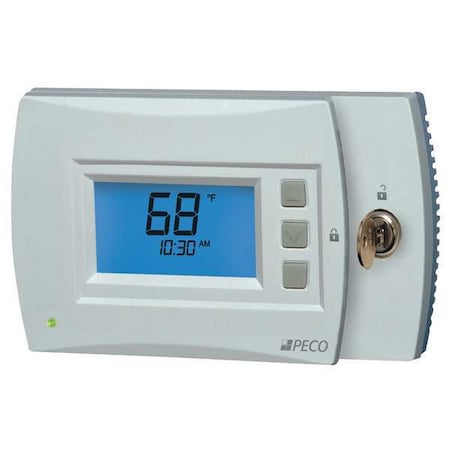 Peco Programmable Thermostat, 7 Programs, 3 H, 3 C, Wall Mount, Hardwired/Battery, 24VAC T4932SCH-002