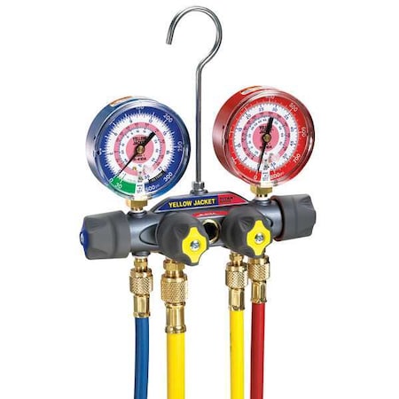Yellow Jacket Mechanical Manifold Gauge Set, 4-Valve 49960