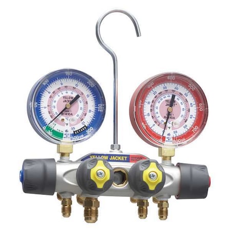 Yellow Jacket Mechanical Manifold Gauge Set, 4-Valve 49962