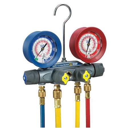 Yellow Jacket Mechanical Manifold Gauge Set, 4-Valve 46013