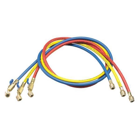 Yellow Jacket Manifold Hose Set, 36 In, Red, Yellow, Blue, Angle: 45 Degrees 29983