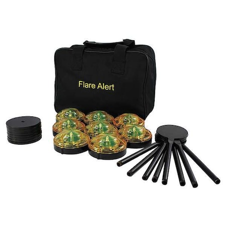 Flarealert LED Road Flare Kit, Yellow, 120 FPM, Magnetic Base B8YBP2FULL
