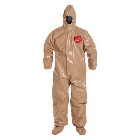 Dupont Chemical Resistant Coveralls, Hooded, 3XL, Tychem(R) 5000, Elastic Wrist, Attached Socks Ankle, Tan C3128TTN3X000600