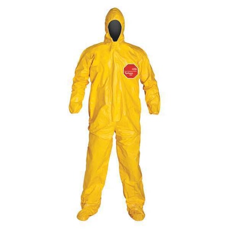 DUPONT Coveralls, 4 PK, Yellow, Tychem(R) 2000, Adhesive QC122TYLXL000400