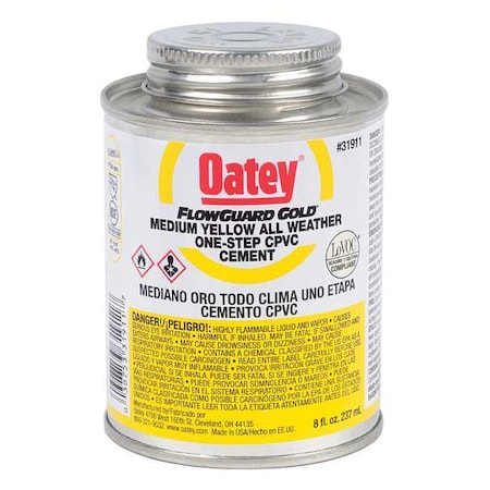Oatey Cement, Low VOC, 8 oz., Yellow 31911