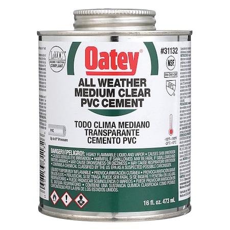 Oatey Cement, Low VOC, 16 oz., Clear 31132