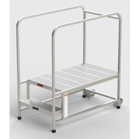 Ega Aluminum Mobile Work Platform, 2 Steps, Handrails, 42"D Platform, Solid Ribbed Tread A002H