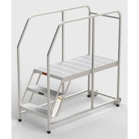 Ega Aluminum Mobile Work Platform, 3 Steps, Handrails, 48"D Platform, Solid Ribbed Tread A006H
