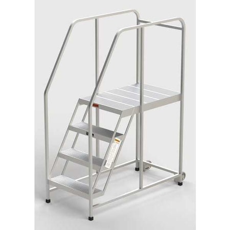 Ega Aluminum Mobile Work Platform, 4 Steps, Handrails, 36"D Platform, Solid Ribbed Tread A007H