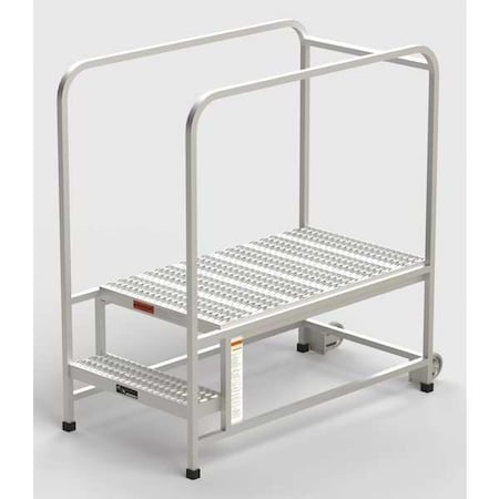 Ega Aluminum Mobile Work Platform, 2 Steps, Handrails, 42"D Platform, Serrated Tread A011H