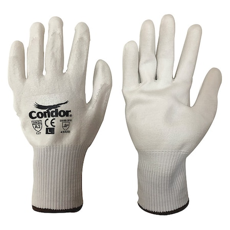 Condor Cut-Resistant Coated Gloves, Cut Level A2 , Dipped , Polyurethane , Smooth , 2XL 1 PR 29JV90