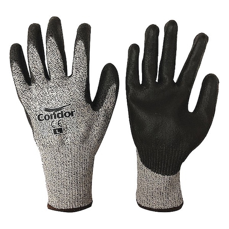 Condor Cut Resistant Coated Gloves, Cut Level A3 , Dipped , Polyurethane , Smooth , L 1 PR 29JV37