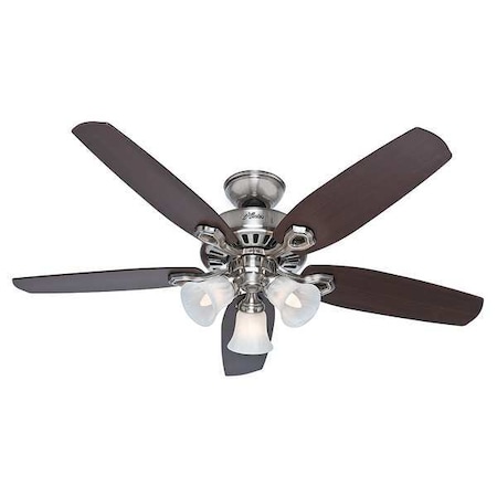 Hunter Decorative Ceiling Fan, 52 in Blade Dia, 5 Blades, 3 Speeds, 120V AC, Brushed Nickel 53237