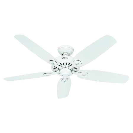 Hunter Decorative Ceiling Fan, 52 in Blade Dia, 5 Blades, 3 Speeds, 120V AC, Snow White 53240