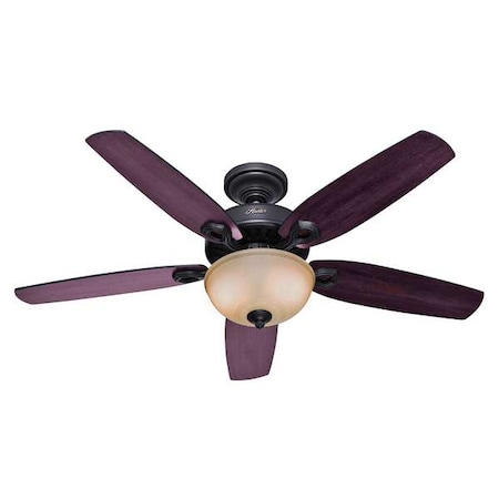 Hunter Decorative Ceiling Fan, 52 in Blade Dia, 5 Blades, 3 Speeds, 120V AC, New Bronze 53091