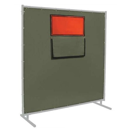 Steiner Welding Curtain With Window, Cotton Duck, 8 ft. W., 6 ft. H., 12 oz/sq yd, With Grommet, Olive 301-338F-6X8