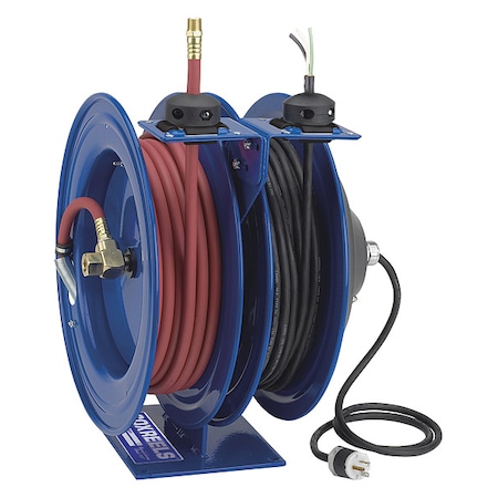 Coxreels Dual Reel Spring Return Hose Reel, 3/8 in Hose Diameter, 50 ft Length, 300 psi Max. Pressure, Brass C-L350-5012-X