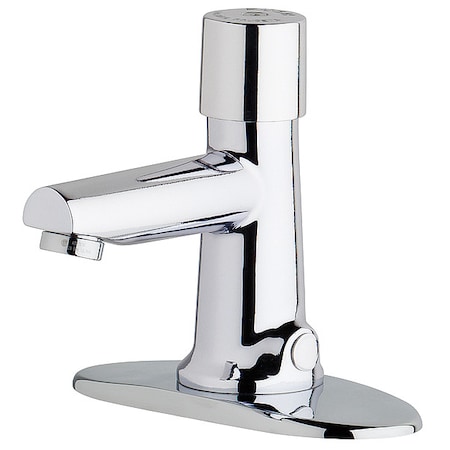Chicago Faucet Metering 4" Mount, 3 Hole Straight Spout Bathroom Faucet, Chrome plated 3501-4E2805ABCP