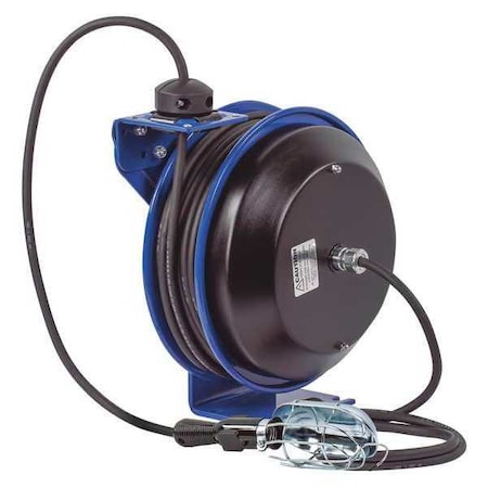Coxreels Cord Reel With Hand Lamp, Spring Retracted, Blue Reel Color, 50 ft Length PC13-5016-E