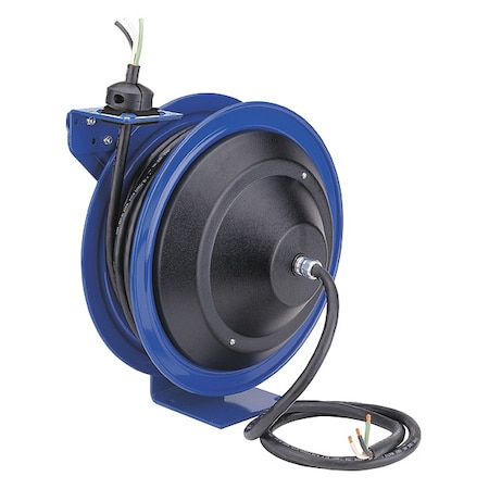 Coxreels Cord Reel, Spring Retracted, 10 AWG, Blue Reel Color, 50 ft Length, 1 Outlets PC17-5010-X