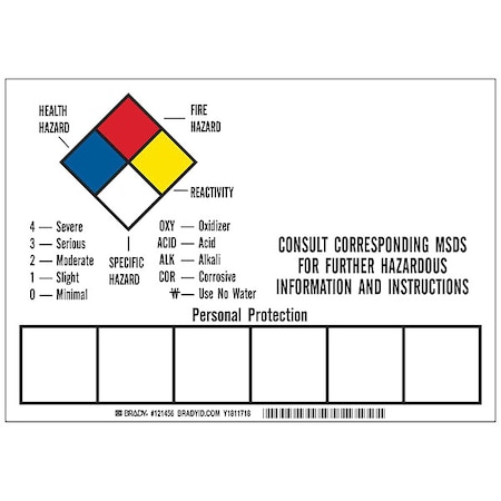 Brady Label, NFPA Right to Know Hazardous Chemical, Vinyl, 10 in W, 7 in H 121456