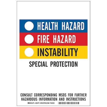 Brady Label, Health Hazard Fire Hazard Instability, Paper, 10 in W, 7 1/2 in H 52174