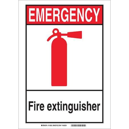 Brady Fire Extinguisher Sign, 10 in Height, 7 in Width, Aluminum, Rectangle, English 119236
