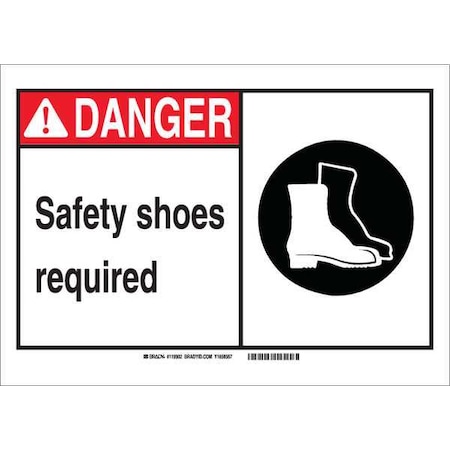 Brady Danger, Safety Shoes Required, 10" W x 7" H, Rectangle, Plastic 120781