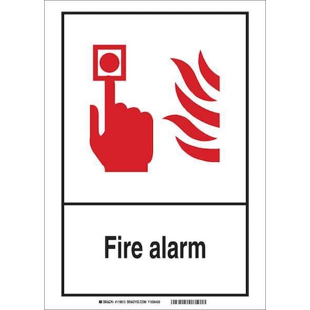 Brady Fire Alarm Sign, 10 in Height, 14 in Width, Plastic, Rectangle, English 119827