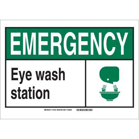 Brady Emergency, Eye Wash Station, 7" W x 5" H, Rectangle, Vinyl, 119991 119991