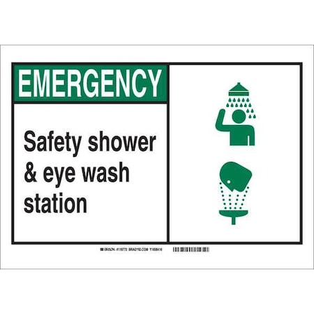 Brady Emergency, Safety Shower and Eye Wash Station, 14" W x 10" H, Rectangle, Aluminum, 119780 119780