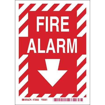 BRADY Fire Alarm Sign, 7 in Height, 5 in Width, Polyester, Rectangle, English 73662