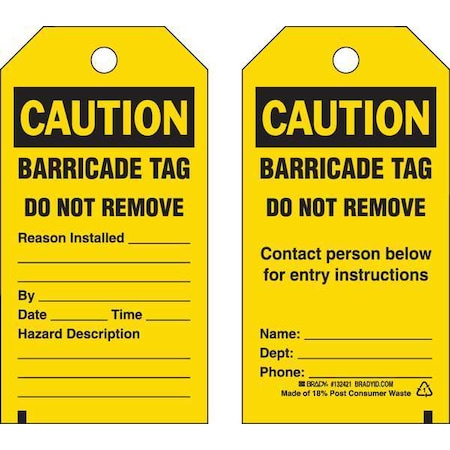 Brady Caution Tag, Lockout Tagout, Polyester, 5 3/4 in H x 3 in W ...