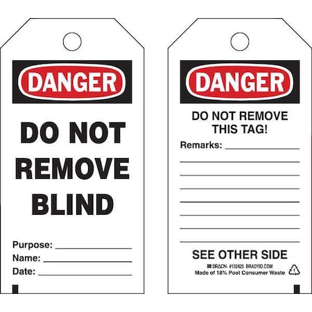 Brady Danger Tag, Information, Polyester, 5 3/4 in H x 3 in W, Black, Red, White, Rectangle, 25 PK 132425