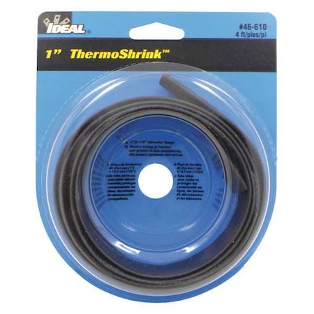 Ideal Heat Shrink Tube, Thin Wall, 2:1 I.D. Shrink Ratio, 1.04 in I.D. Before Shrinking, Black, 4 ft 46-610