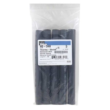 Ideal Adhesive Lined Heat Shrink Tube, Heavy Wall, 3:1 I.D. Shrink Ratio, 0.75 in I.D. Before Shrinking, 5 PK 46-348