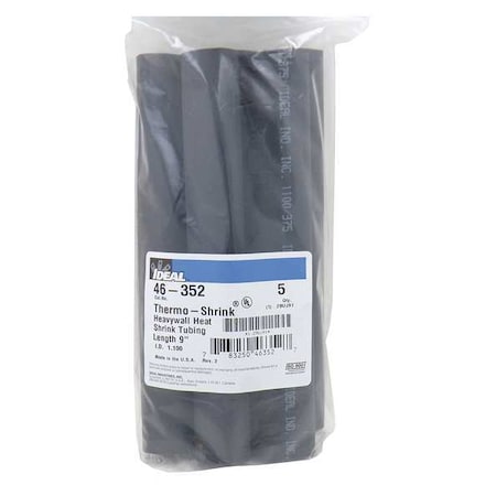 Ideal Adhesive Lined Heat Shrink Tube, Heavy Wall, 3:1 I.D. Shrink Ratio, 1.1 in I.D. Before Shrinking, 5 PK 46-352