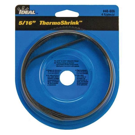 Ideal Heat Shrink Tube, Thin Wall, 2:1 I.D. Shrink Ratio, 0.35 in I.D. Before Shrinking, Black, 4 ft 46-606