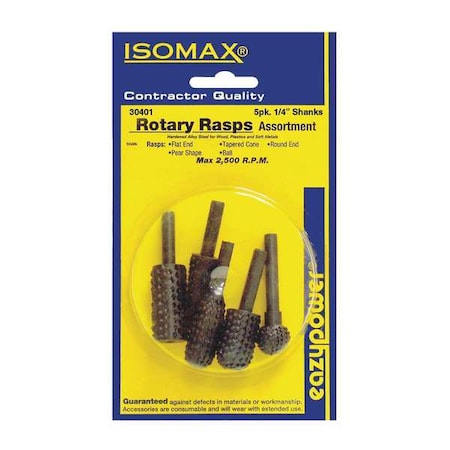 Zoro Select Rotary Rasps, 1/4 in., 5 pcs. 30401