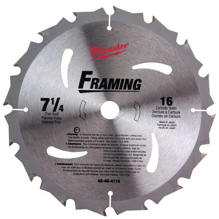 Milwaukee Tool 7-1/4", 16-Teeth Framing Circular Saw Blade 48-40-4116